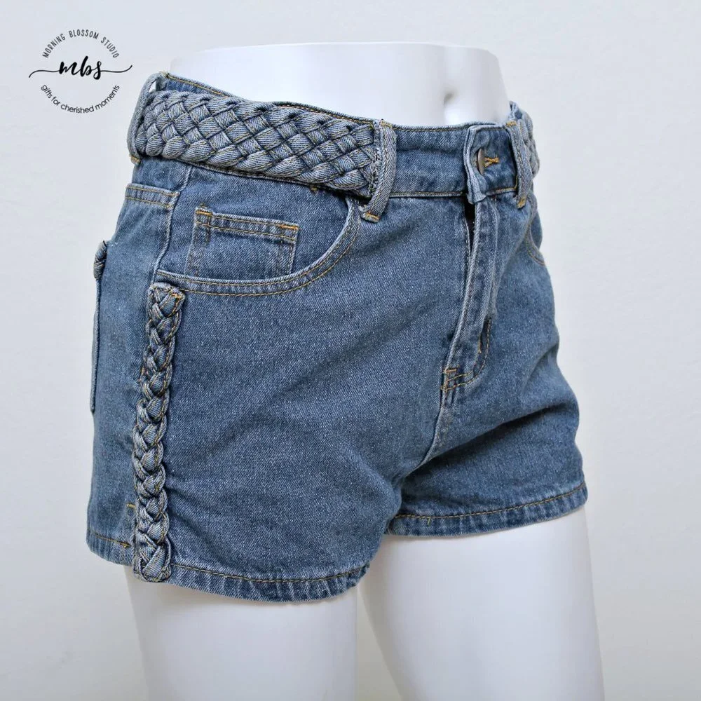Superdown at Revolve Angeline Braided Mid‎ Rise Cotton Denim Shorts